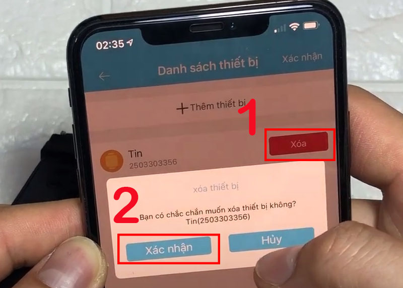 X&aacute;c nhận x&oacute;a thiết bị đồng hồ định vị